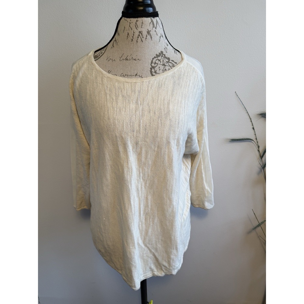 Moth Sabine Chiffon Sleeve Pullover Sweater Top Size M Ivory Anthropologie - Picture 2 of 9